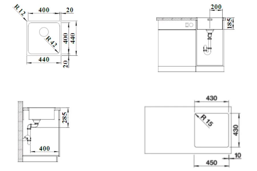 Мойка для кухни Blanco Solis 400-IF 44 см нержавеющая сталь 526118