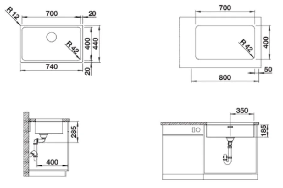 Мойка для кухни Blanco Solis 700-U 74 см нержавеющая сталь 526125