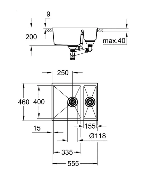 Мойка для кухни Grohe K500 55 см черный гранит 31648AP0