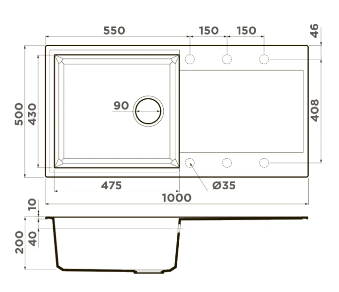 Мойка для кухни Omoikiri Sakaime 100 4993 100 см прямоугольная