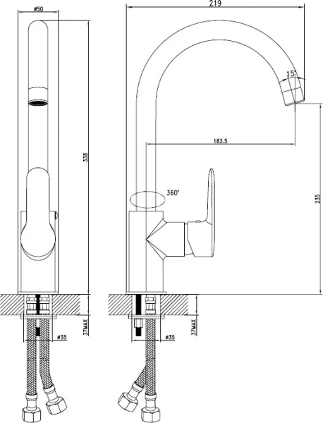 Смеситель для кухни IDDIS Cuba поворотный излив хром CUBSBJ0i05