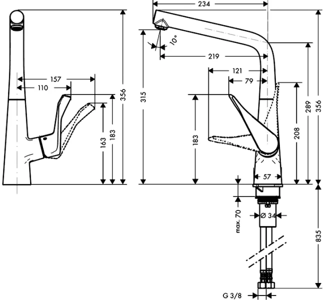 Смеситель для кухни Hansgrohe Metris 14822 однорычажный