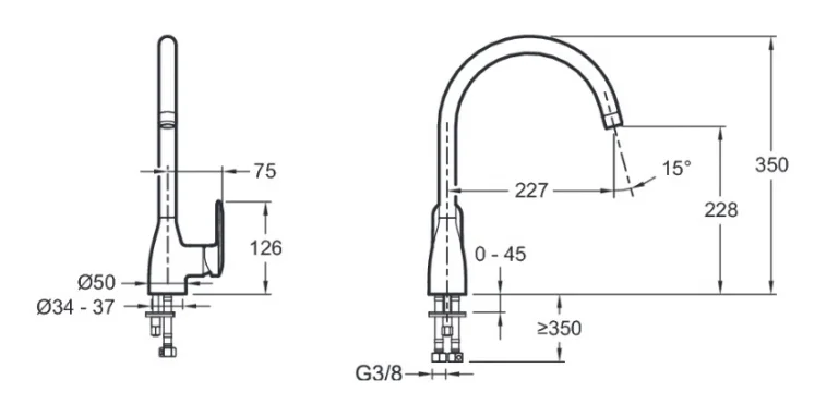 Смеситель для кухни Jacob Delafon Kumin однорычажный E99477-CP
