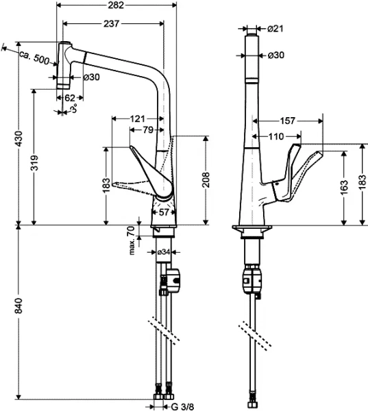 Смеситель для кухни Hansgrohe Metris 14820 с выдвижным изливом