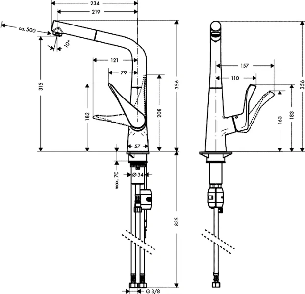 Смеситель для кухни Hansgrohe Metris 14821 с поворотным изливом
