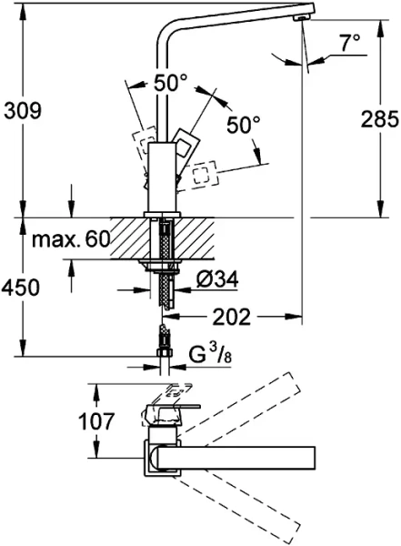 Смеситель для кухни Grohe Eurocube 31255