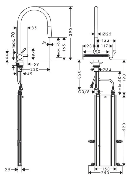 Смеситель для кухни Hansgrohe Aquno Select черный матовый 73831670