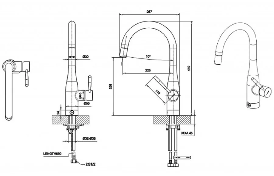 Смеситель для кухни Bravat Miranda хром F7164208CP-2-ENG