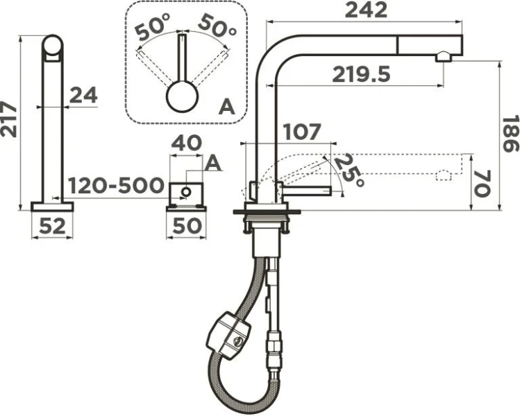 Смеситель для кухни Omoikiri Nara-S-GB графит 4994371