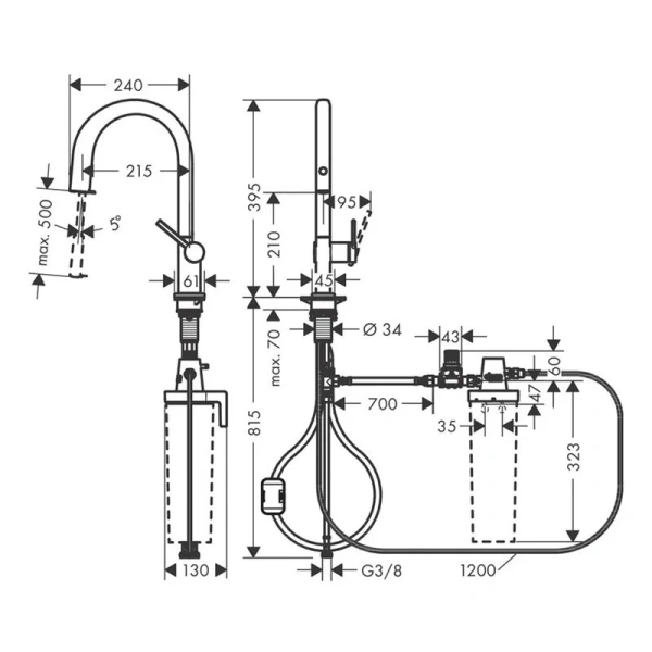 Смеситель для кухни Hansgrohe Aqittura 76803 с выдвижным изливом