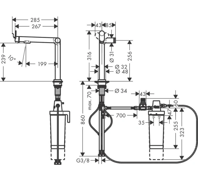 Смеситель для кухни Hansgrohe Aqittura 76804 с подключением к фильтру