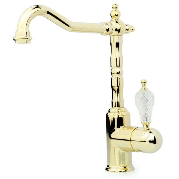 Смеситель для кухни Boheme Kitchen золото ручка хрусталь 102-CRST