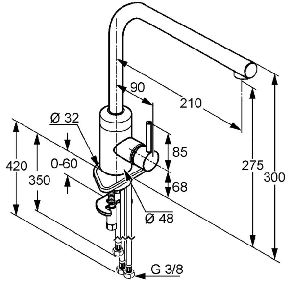 Смеситель для кухни Kludi L-ine для безнапорных водонагревателей 428190577
