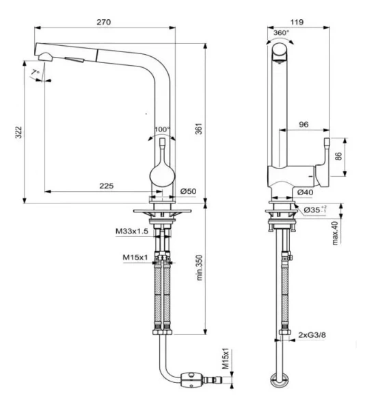Смеситель для кухни Ideal Standard Ceralook BC178 с выдвижным изливом