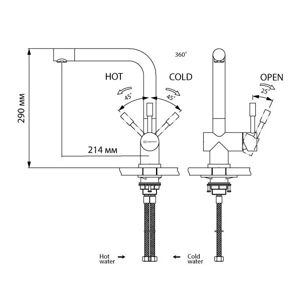 Смеситель для кухни Omoikiri Koriyama-S нержавеющая сталь 4991006