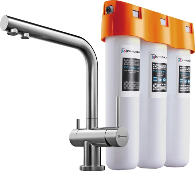 Смеситель для кухни Omoikiri Nagano-BN + Pure drop Lite нержавеющая сталь 4011.8028