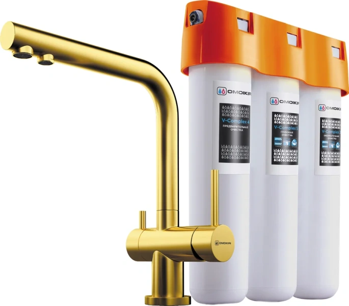 Смеситель для кухни Omoikiri Nagano-LG + Pure drop Lite светлое золото 4178.8028