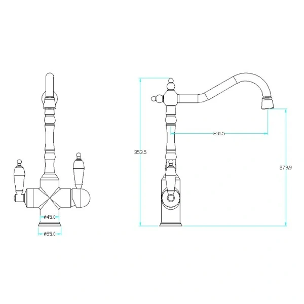 Смеситель для питьевой воды Boheme Kitchen золото ручка черная 112-BLC