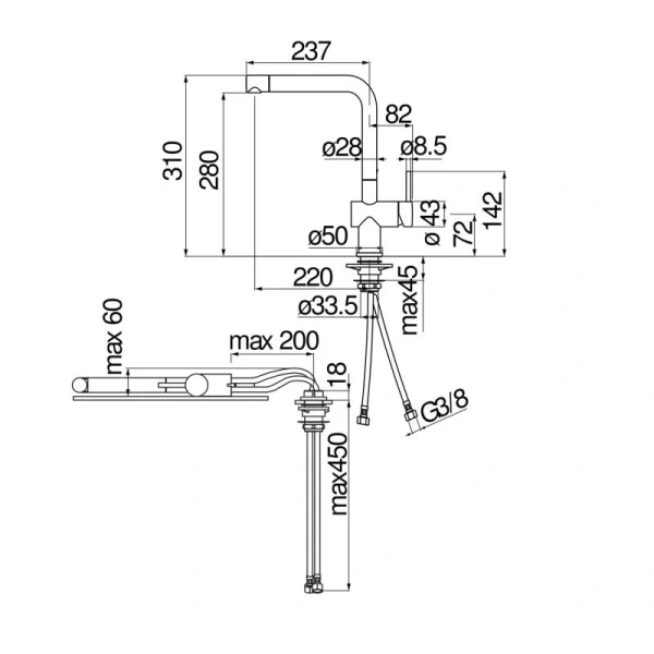 Смеситель для кухни Nobili Live c выдвижным изливом LV00113/70CR