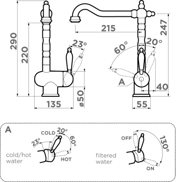 Смеситель для кухни Omoikiri Kyoto 2 Plus-SI античное серебро 4994352