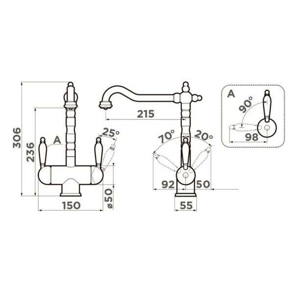 Смеситель для кухни Omoikiri Amagasaki-SI античное серебро 4994045