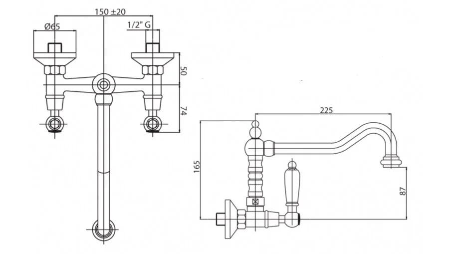 Смеситель для кухни Cezares Nostalgia золото 24 карат NOSTALGIA-LLP-03/24