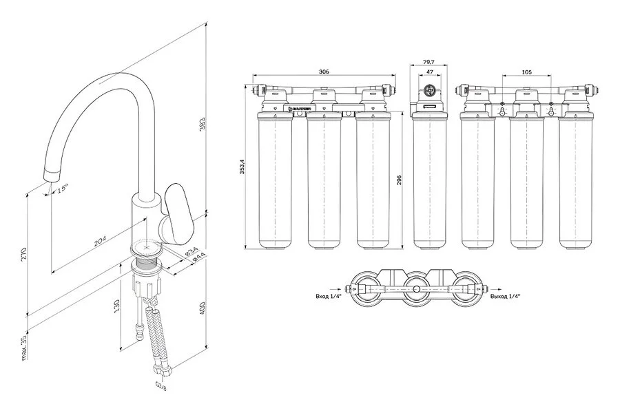Смеситель для кухни Am.Pm Like F8007S с каналом для питьевой воды