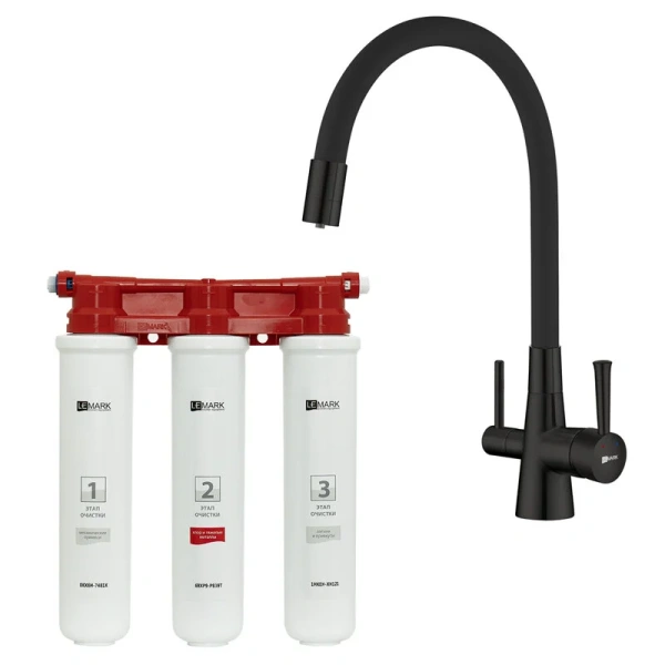 Смеситель для питьевой воды Lemark Comfort с гибким изливом черный LM3075BL085