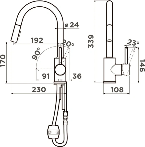 Смеситель для кухни Omoikiri Shinagawa-SB 499445 c выдвижным изливом