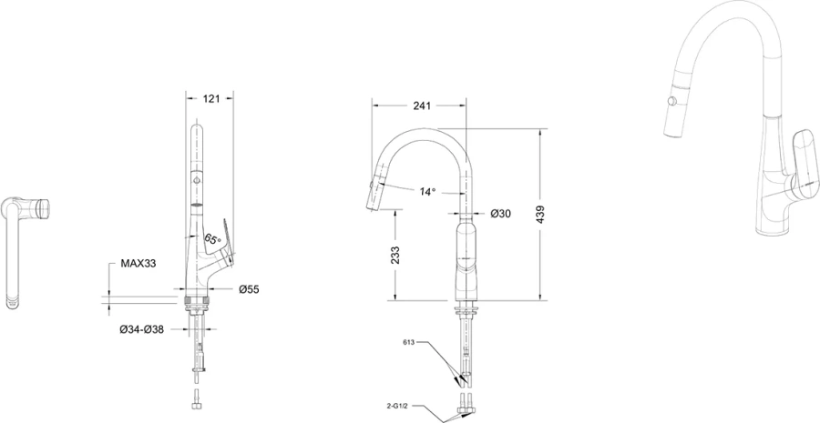 Смеситель для кухни Bravat с вытяжным изливом F7428563CP-ENG