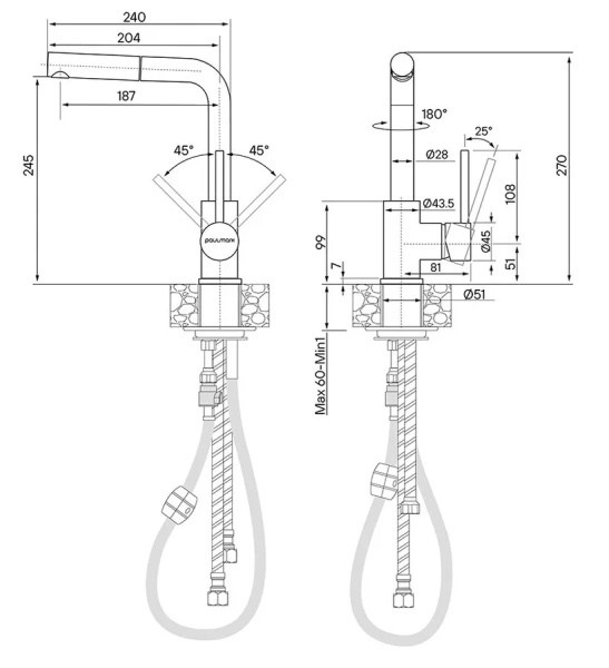 Смеситель для кухни Paulmark Kassel KA214311 с выдвижным шлангом