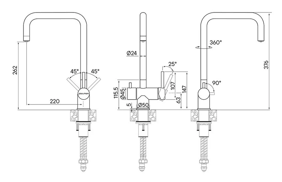Смеситель для кухни Paulmark Wetter We213030 с поворотным изливом