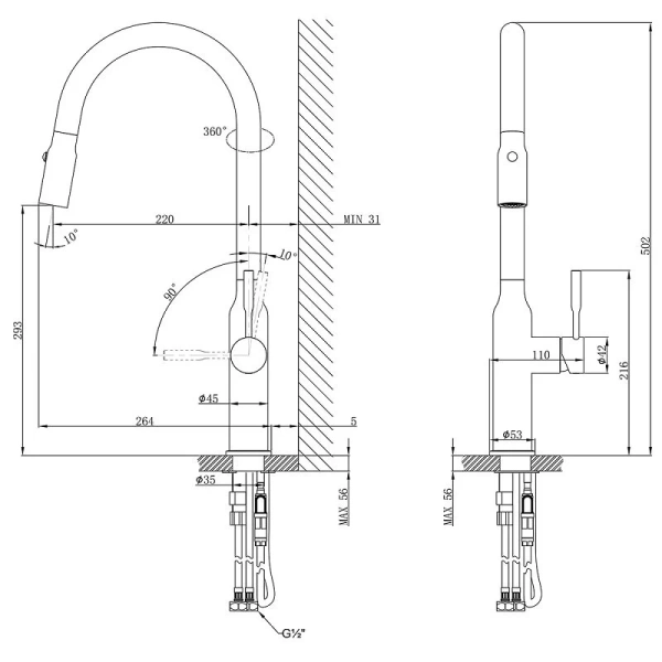 Смеситель для кухни Lemark Expert с вытягивающимся поворотным изливом LM5086S