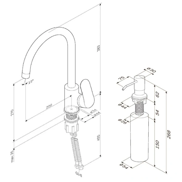 Смеситель для кухни AM.PM Like F8007D с универсальным диспенсером