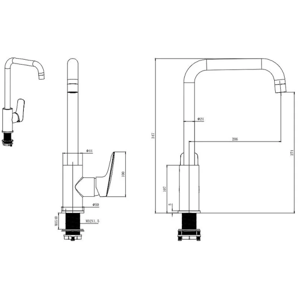 Смеситель для кухни Акватек Вега черный AQ1081MB