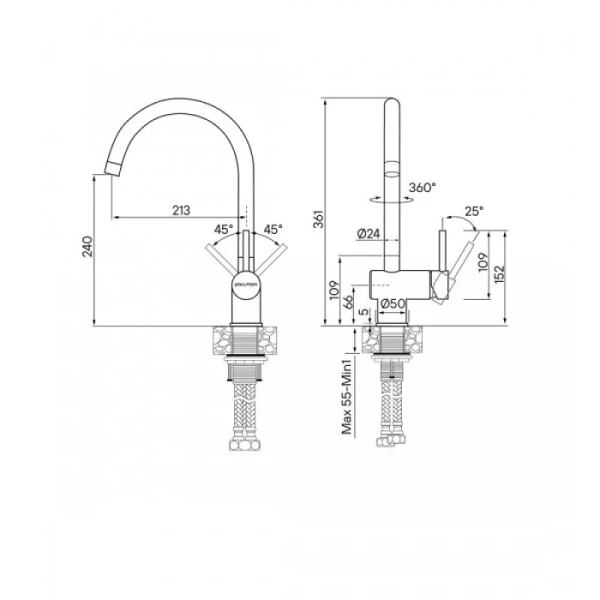 Смеситель для кухни Paulmark Bend с высоким изливом Be212066-SS