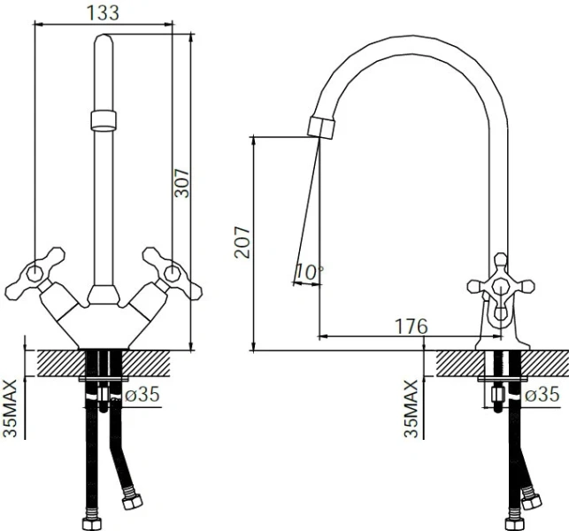 Смеситель для кухни IDDIS Jeals двухвентильный 59000T4C+W04