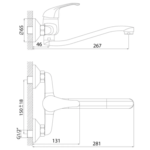 Смеситель для кухни Rossinka A настенный A35-24