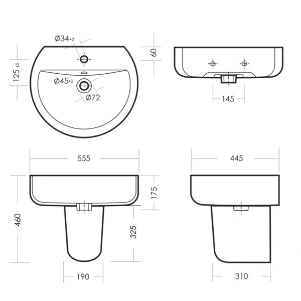 Раковина Sanita Luxe Best 55 см белая WB.PD/Best/55-C/WHT.G/S1 Staron