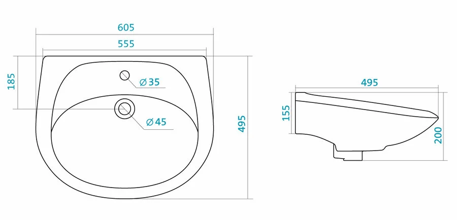 Раковина Santek Бриз 60 см белая 1WH110466