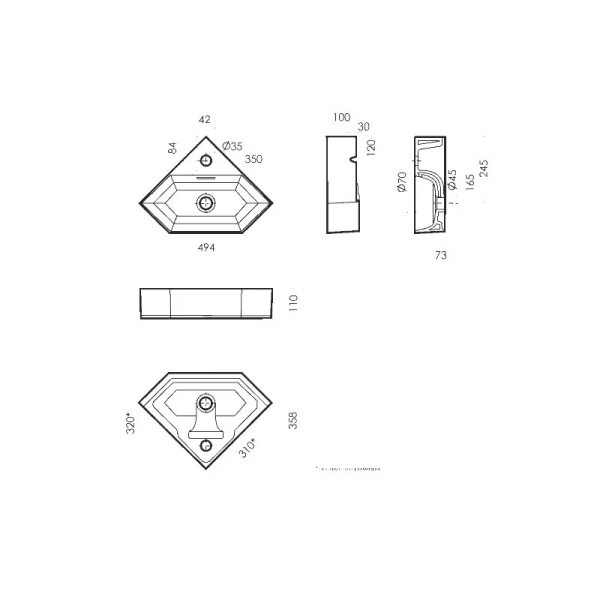Раковина Sanita Luxe Line 50 см угловая WB.CR/Line/35-C/WHT.G/S1