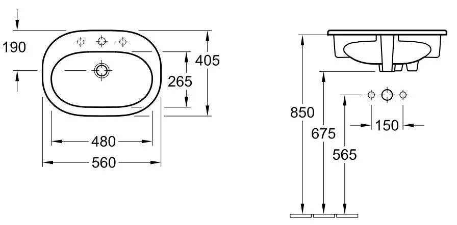 Раковина Villeroy & Boch O.novo 56 см встраиваемая, без покрытия 41615601