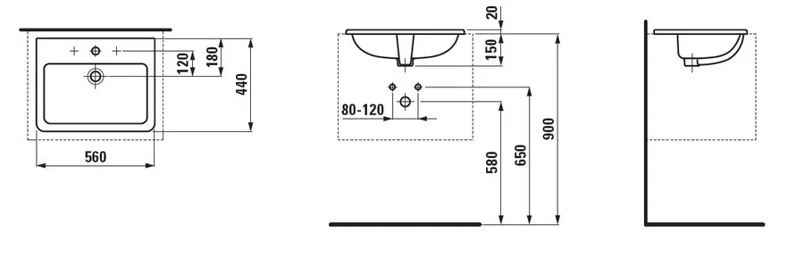 Раковина Laufen Pro S 56 см с 1 отверстием для смесителя, с отверстием перелива 8.1896.3.000.104.1