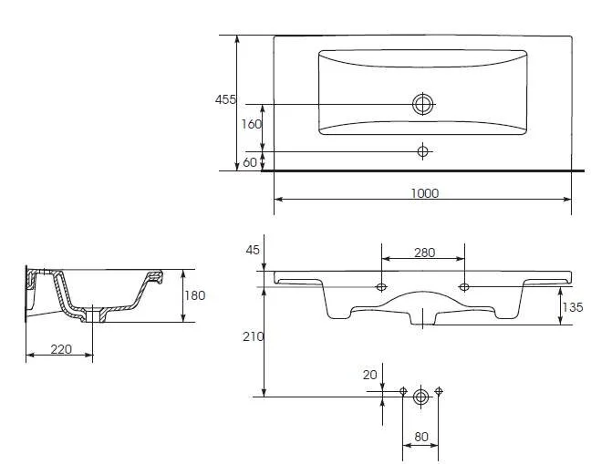 Раковина Cersanit Como 100 см белая R-UM-COM100/1