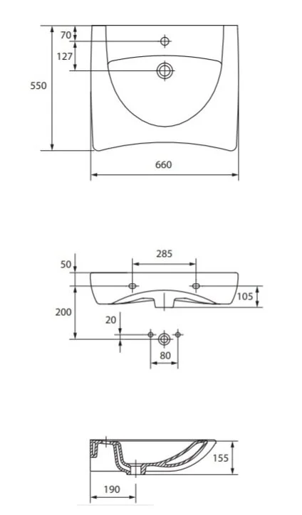 Раковина Cersanit Etiuda 65 см прямоугольная P-UM-ETI65/1