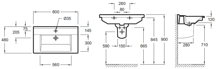 Раковина Jacob Delafon Struktura 80 см белая, с отверстием для смесителя EXH112-00