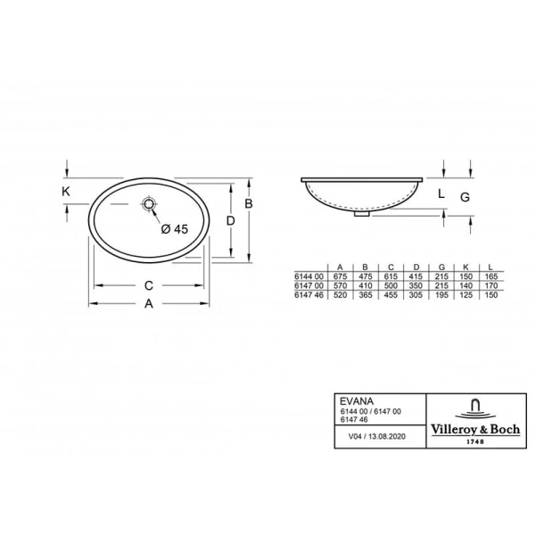 Раковина встроенная Villeroy&Boch Evana 614700 50 см