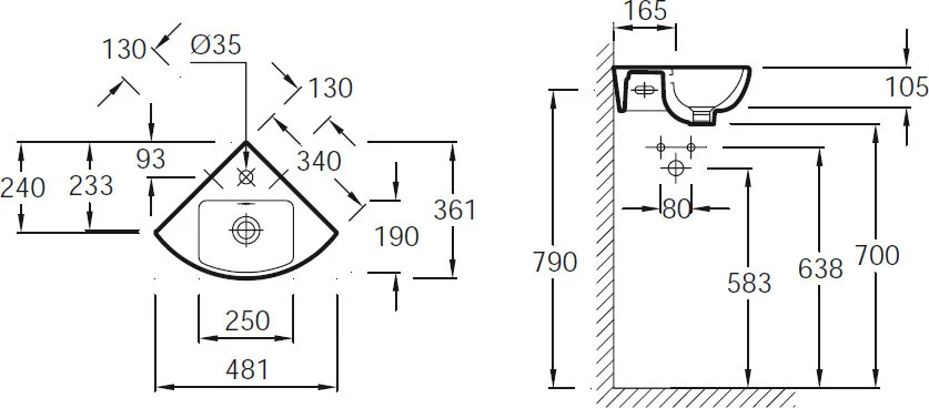 Раковина Jacob Delafon Odeon Up 48 см угловая E4733-00