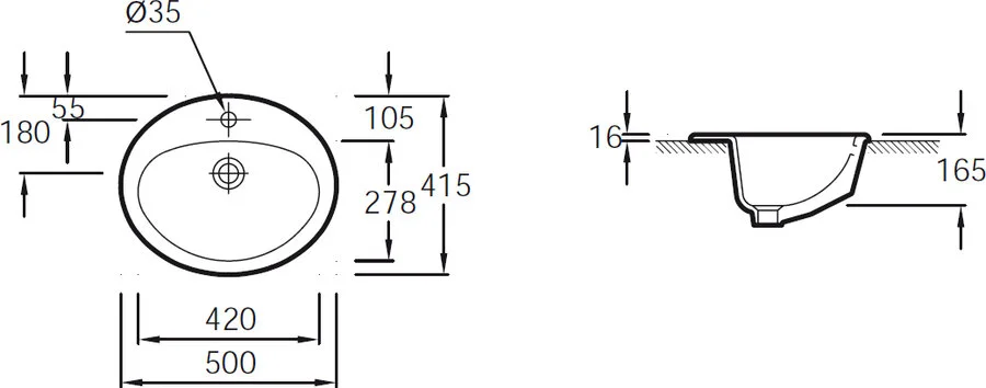 Раковина Jacob Delafon Ovale Dessus 50 см встраиваемая E1358-00