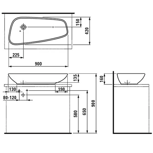 Раковина накладная Laufen Palomba 8.1680.1.000.112.1 90х42х16 см
